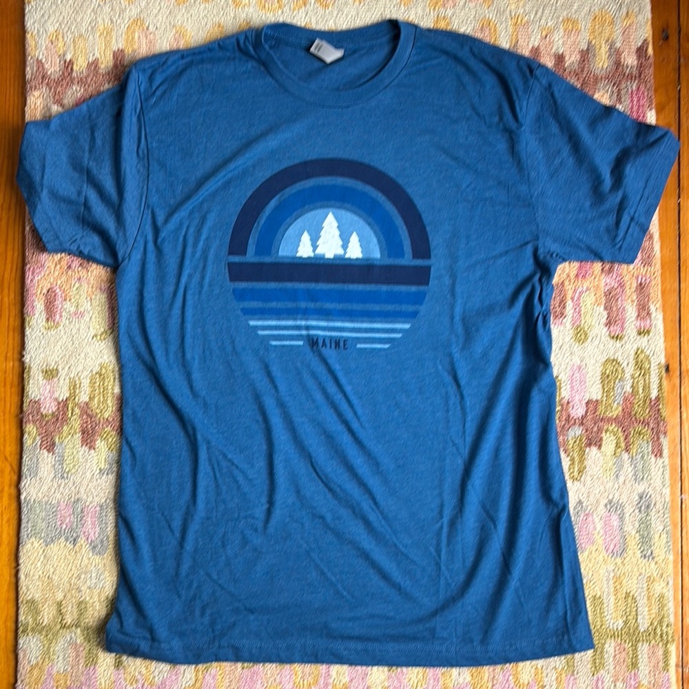 Brand new Maine Horizon graphic Next Level Apparel Blue Short Sleeve Tee